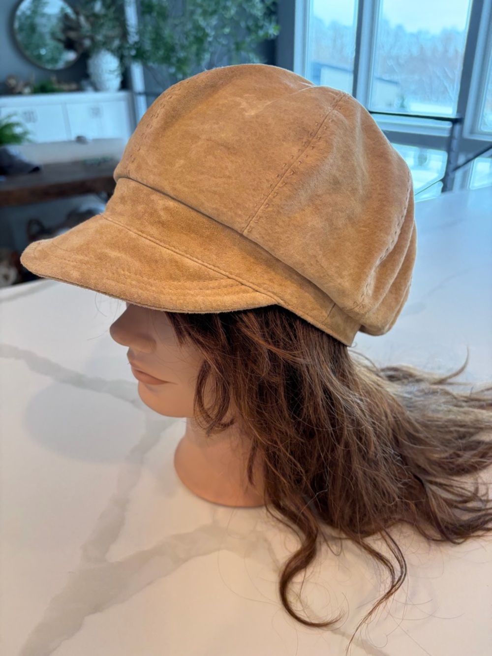 Classic Suede Baker Boy Cap in Tan - Picture 2 of 7